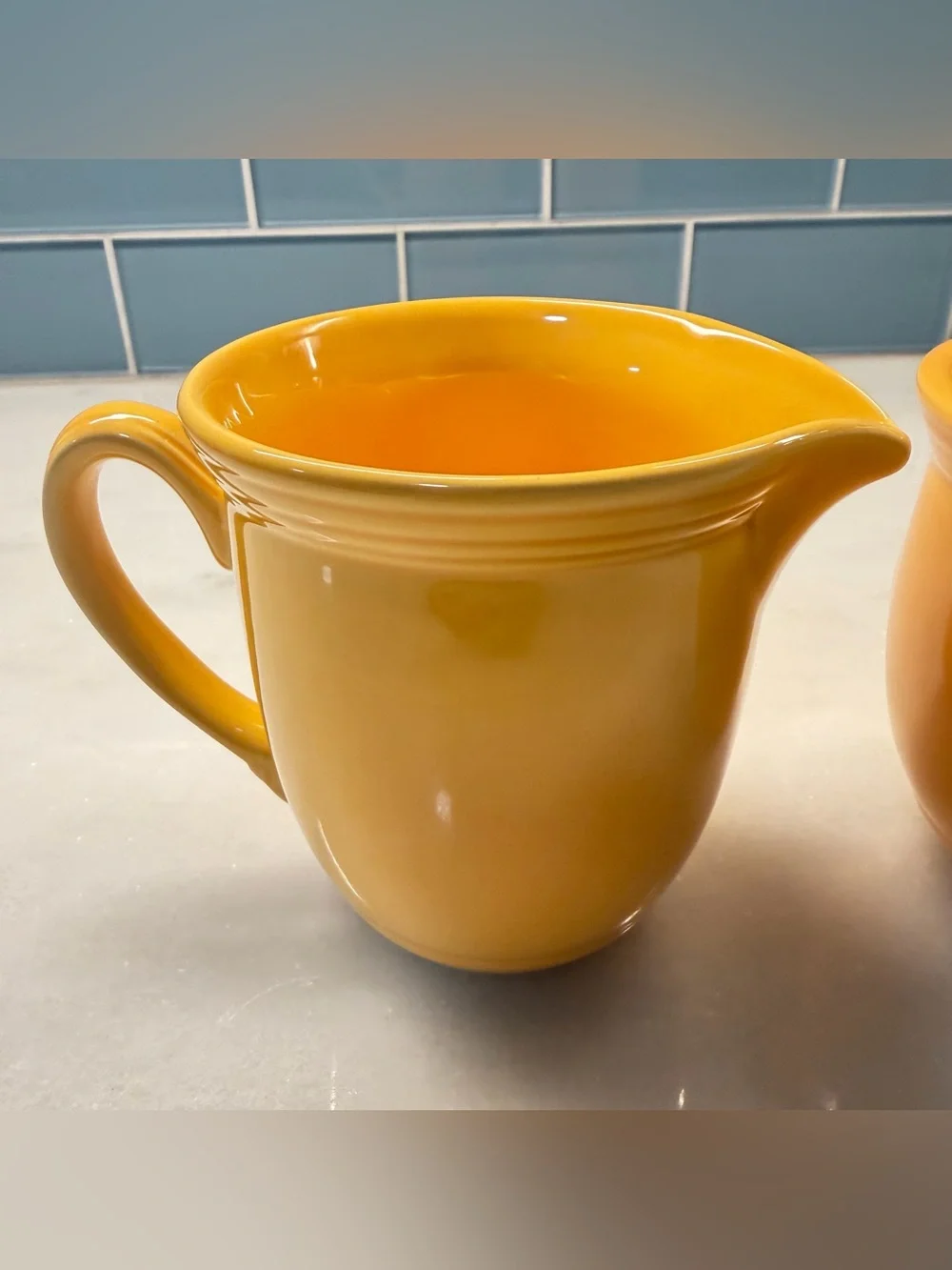 Yellow Ceramic Creamer and Sugar Set with Floral Medallion - Unbranded